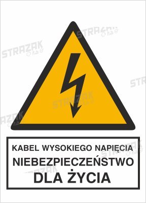 KABEL WYSOKIEGO NAPIĘCIA. NIEBEZPIECZEŃSTWO DLA ŻYCIA - płyta sztywna 20x30cm