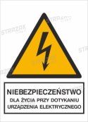 NIEBEZPIECZEŃSTWO DLA ŻYCIA PRZY DOTYKANIU URZĄDZENIA ELEKTRYCZNEGO - płyta sztywna 20x30cm