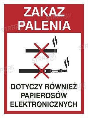 ZAKAZ PALENIA RÓWNIEŻ PAPIEROSÓW ELEKT. - płyta sztywna 15x20cm