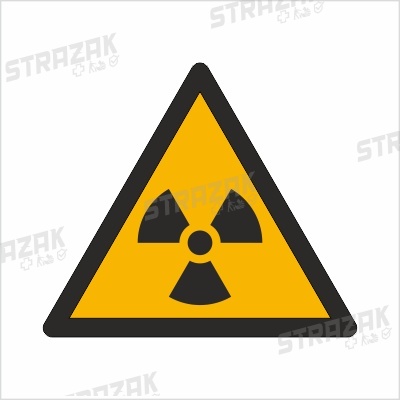 OSTRZEŻENIE PRZED MATERIAŁEM RADIOAKTYWNYM LUB PROMIENIOWANIEM JONIZUJĄCYM - folia samoprzylepna 10x10cm