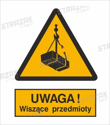 OSTRZEŻENIE PRZED WISZĄCYMI PRZEDMIOTAMI (WISZĄCYM CIĘŻAREM) - płyta sztywna 10x10cm