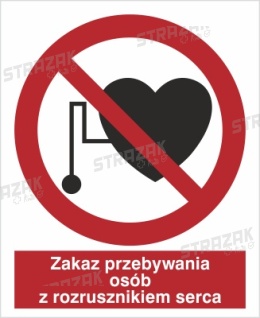ZAKAZ WSTĘPU OSOBOM ZE STYMULATOREM SERCA - płyta sztywna 23x23 cm