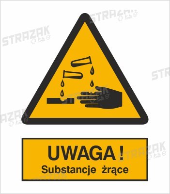 OSTRZEŻENIE PRZED SUBSTANCJAMI ŻRĄCYMI - folia samoprzylepna 10x15cm