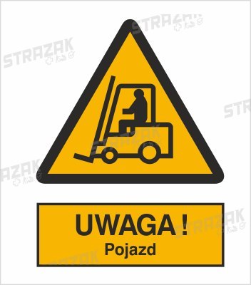 OSTRZEŻENIE PRZED URZĄDZENIAMI DO TRANSPORTU POZIOMEGO - folia samoprzylepna 10x15cm