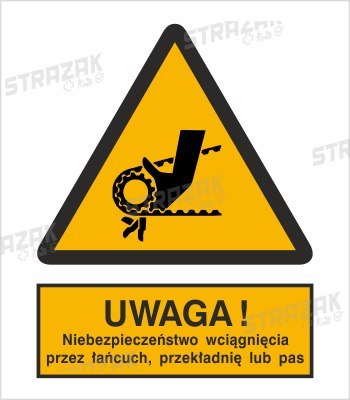 UWAGA! NIEBEZPIECZEŃSTWO WCIĄGNIĘCIA PRZEZ ŁAŃCUCH, PRZEKŁADNIĘ LUB PAS - folia samoprzylepna 10x15cm