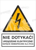 NIE DOTYKAĆ! URZĄDZENIE ELEKTRYCZNE! NAPIĘCIE NIEBEZPIECZNE DLA ŻYCIA - folia magnetyczna 10x15cm