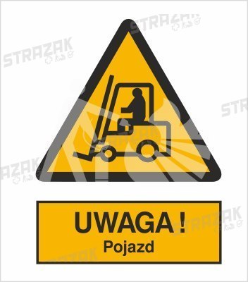 OSTRZEŻENIE PRZED URZĄDZENIAMI DO TRANSPORTU POZIOMEGO - folia samoprzylepna 20x30cm