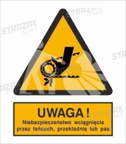 UWAGA! NIEBEZPIECZEŃSTWO WCIĄGNIĘCIA PRZEZ ŁAŃCUCH, PRZEKŁADNIĘ LUB PAS - płyta sztywna 20x30cm