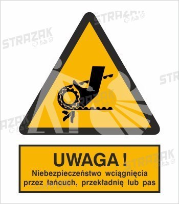 UWAGA! NIEBEZPIECZEŃSTWO WCIĄGNIĘCIA PRZEZ ŁAŃCUCH, PRZEKŁADNIĘ LUB PAS - płyta sztywna 20x30cm