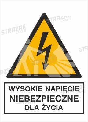 WYSOKIE NAPIĘCIE NIEBEZPIECZNE DLA ŻYCIA - płyta sztywna 7x10cm