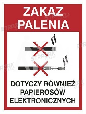 ZAKAZ PALENIA RÓWNIEŻ PAPIEROSÓW ELEKT. - folia zwykła 15x20cm